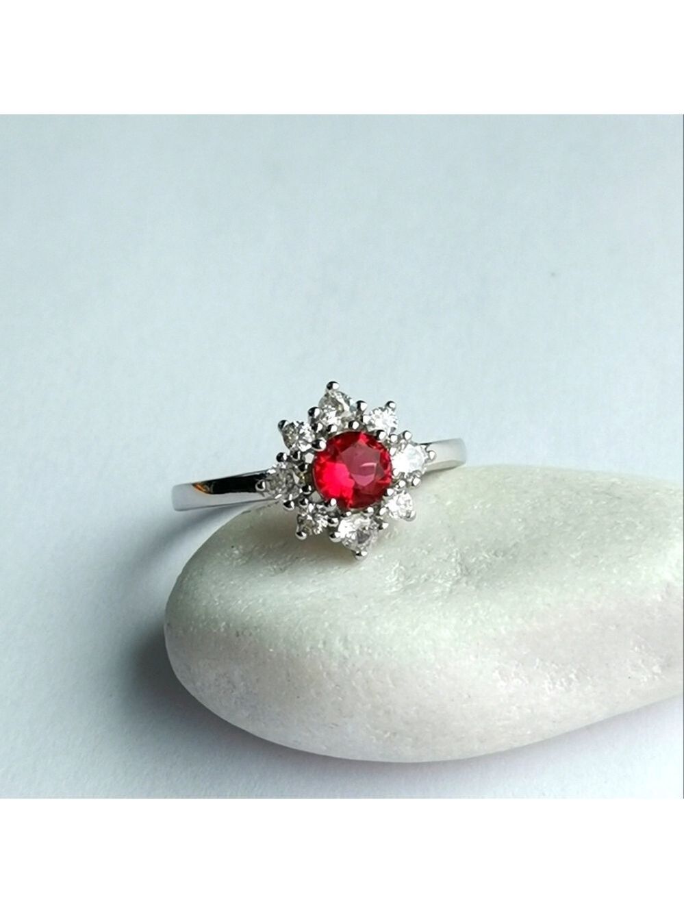 Lab Created Ruby CZ Halo Ring size 7